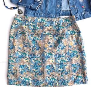 ATTITUDE Above Knee Skirt, Honeycomb Pattern, Teals, Taupes